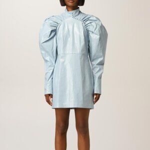 NWT ROTATE Birger Christensen Kim Puff-sleeve Faux Leather Mini Dress M $549